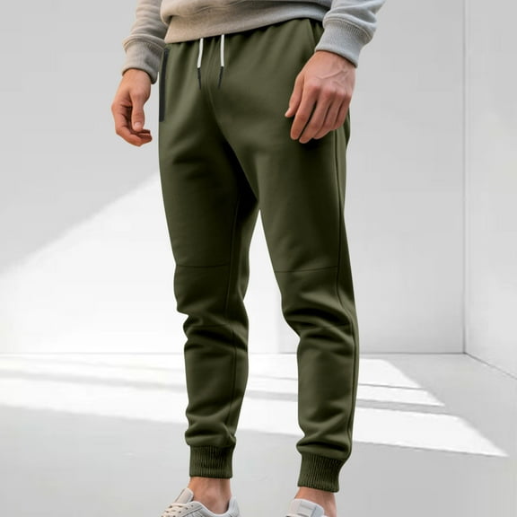 DPTALR George Men's Solid Color Elastic Waist Drawstring Pocket Sports Ankle Pants,Army Green Big and Tall Men XXXL
