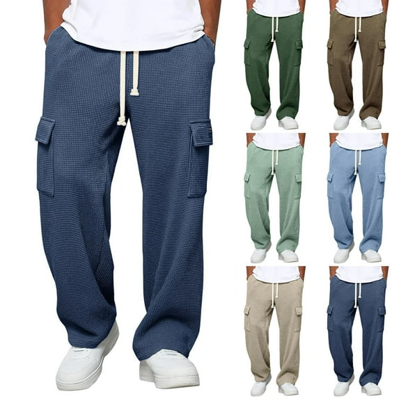 DPTALR Men's Solid Color Elastic Waist Pants Casual Sport Pocket Comfortable Trousers,Brown,Big and Tall Men S