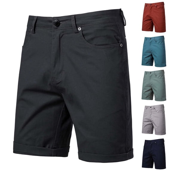 DPTALR Men's Solid Color Elastic Waist Straight Leg Casual Shorts,Dark Gray,28