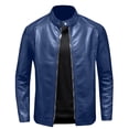 thumbnail image 1 of DPTALR Men's Solid Color Fashionable Leather Jacket with Long Sleeves,Blue,Big and Tall Men XXXXL, 1 of 7