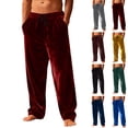 thumbnail image 1 of DPTALR Men's Solid Color Flannel Warm Elastic Waist Straight Leg Long Pants,Navy,Big and Tall Men M, 1 of 9