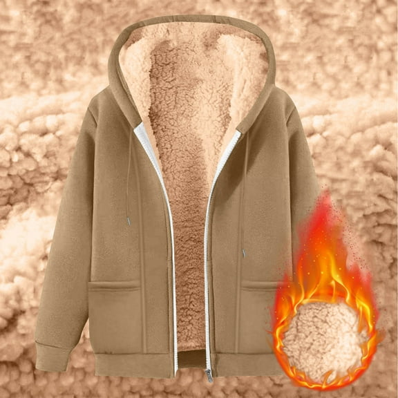 DPTALR George Men's Solid Color Fleece Hooded Coat with Full Zip and Pockets,Long Sleeved for Winter Warmth,Khaki,Big and Tall Men XXXL