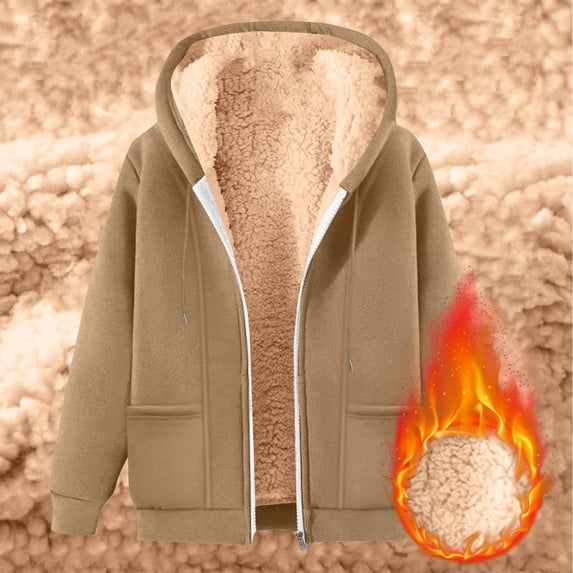 DPTALR Men's Solid Color Fleece Hooded Coat with Full Zip and Pockets,Long Sleeved for Winter Warmth,Khaki,Big and Tall Men XXXL