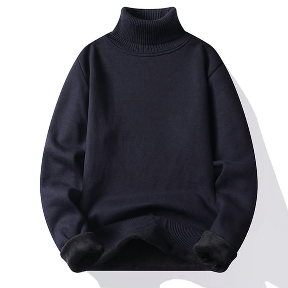 DPTALR Men's Solid Color Knit Collar Sweater,Navy, XXL