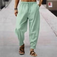thumbnail image 1 of DPTALR Men's Solid Color Linen Drawstring Thin Breathable Pants, Mint Green Big and Tall Men L, 1 of 3