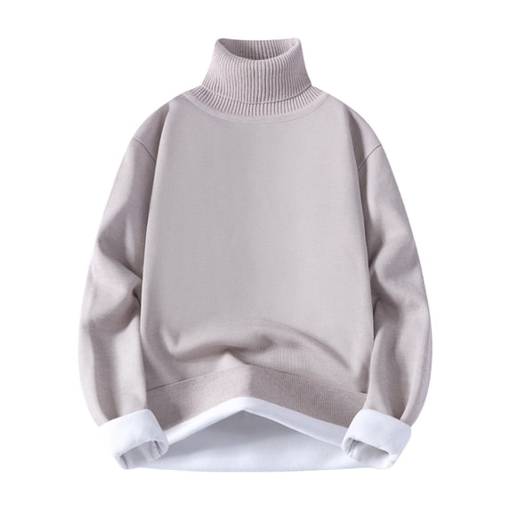 DPTALR Men's Solid Color,Long Sleeve,High Neck,Warm Knit Sweater,Khaki,L