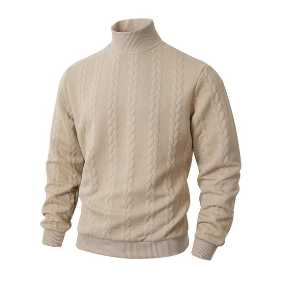 DPTALR George Men's Solid Color,Long Sleeve,High Neck,Warm Knit Sweater,Khaki Big and Tall Men XXXL