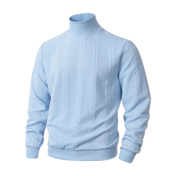 DPTALR Men's Solid Color,Long Sleeve,High Neck,Warm Knit Sweater,Light Blue,L