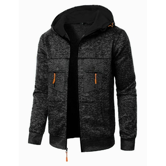 DPTALR George Men's Solid Color Long Sleeve Hooded Zipper Cardigan Knitted Top Jacket,Gray,Big and Tall Men XXXL