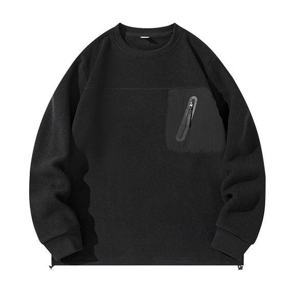 DPTALR George Men's Solid Color Long-Sleeve Round-Neck Thermal Pullover Hoodie,Black,Big and Tall Men XL