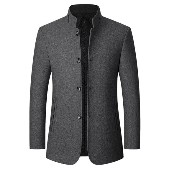 DPTALR Men's Solid Color Long Sleeve Stand-Up Collar Casual Suit Jacket,Gray,XXXXL