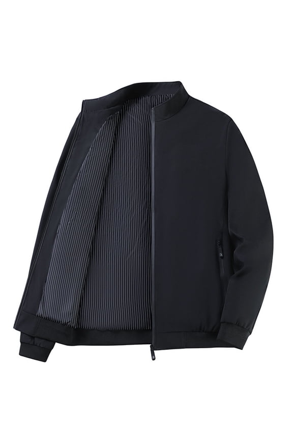 Men's Solid Color Long Sleeve Stand-Up Collar Zipper Cardigan Jacket,Black,Big and Tall Men XL