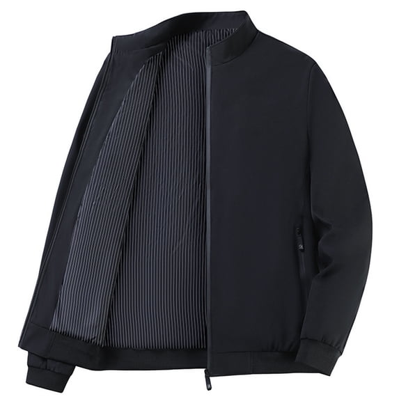 DPTALR Men's Solid Color Long Sleeve Stand-Up Collar Zipper Cardigan Jacket,Black,Big and Tall Men XXXXL