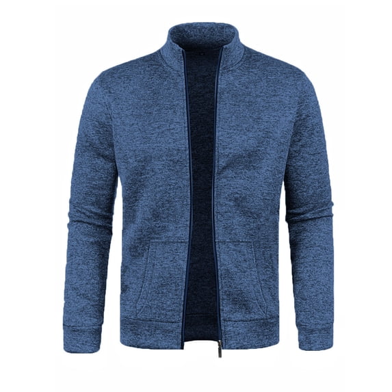 DPTALR George Men's Solid Color Long Sleeve Stand-Up Collar Zipper Cardigan Sweater Jacket,Navy,Big and Tall Men M
