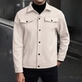 thumbnail image 1 of DPTALR Men's Solid Color Long Sleeve Turndown Collar Button Jacket,Beige,Big and Tall Men S, 1 of 9