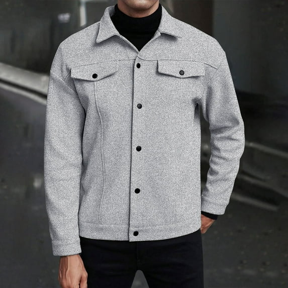 DPTALR Men's Solid Color Long Sleeve Turndown Collar Button Jacket,Gray,Big and Tall Men XXL