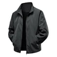 thumbnail image 1 of DPTALR Men's Solid Color Long Sleeve Turndown Collar Woolen Jacket with Zipper Pockets,Black ,XXXXXL, 1 of 8