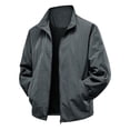 thumbnail image 1 of DPTALR Men's Solid Color Long Sleeve Turndown Collar Woolen Jacket with Zipper Pockets,Dark Gray ,L, 1 of 1