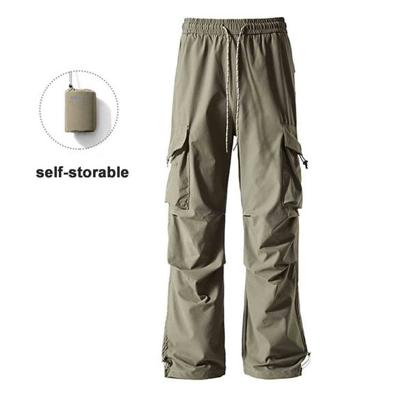 DPTALR George Men's Solid Color Loose Casual Drawstring Work Pants with Pockets Full Length,Khaki Big and Tall Men M
