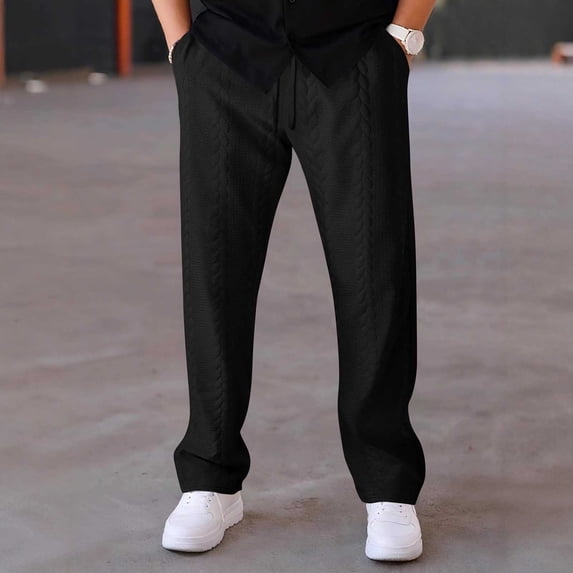 DPTALR Men's Solid Color Loose Casual Sports Drawstring Pocket Elastic Waist Pants, Black, Big and Tall Men XL
