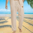 thumbnail image 1 of DPTALR Men's Solid Color Loose Straight Leg Beach Pants, Elastic Drawstring Waist, Summer Casual, Khaki Big and Tall Men XXL, 1 of 4