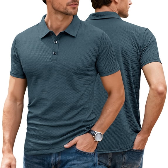 DPTALR Men's Solid Color Loose Stretchy Button-Down Turndown Collar Short Sleeve Casual Shirt,Blue,Big and Tall Men M