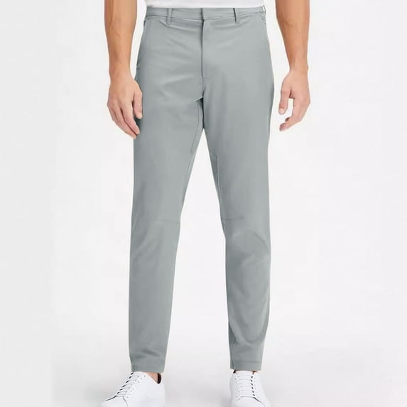 DPTALR Men's Solid Color Mid Waist Tapered Button Pants with Pockets for Business and Daily Wear, GrayXXXL