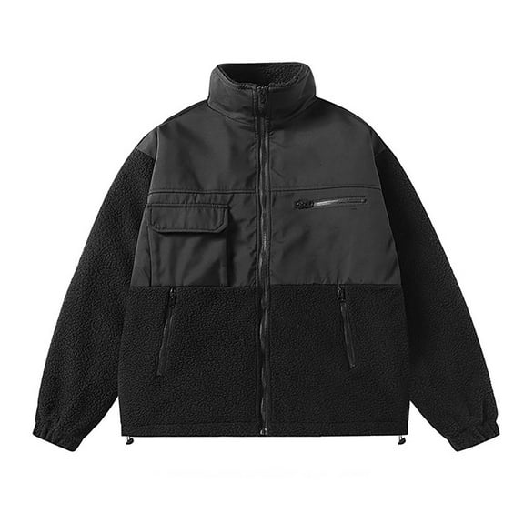 DPTALR George Men's Solid Color Outdoor Sports Jacket with Long Sleeves ，Pocket & Zipper,Black,Big and Tall Men XXL