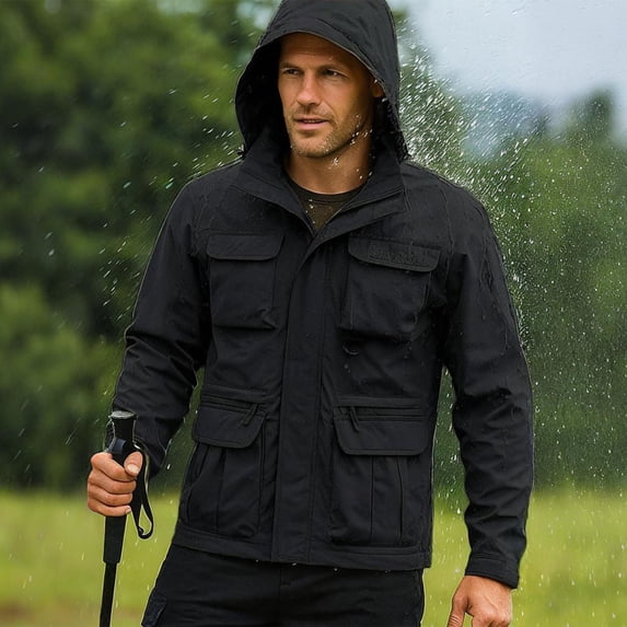 DPTALR Men's Solid Color Outdoor Sports Jacket with Long Sleeves ，Pocket & Zipper for Climbing,Running,Black,Big and Tall Men XL