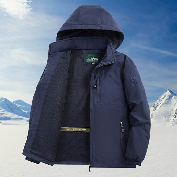 DPTALR Men's Solid Color Outdoordoor Hooded Jacket with Pocket,Zipper ，Long Sleeve for Climbing ，Running,Fitness,Dark Blue,Big and Tall Men XXXL