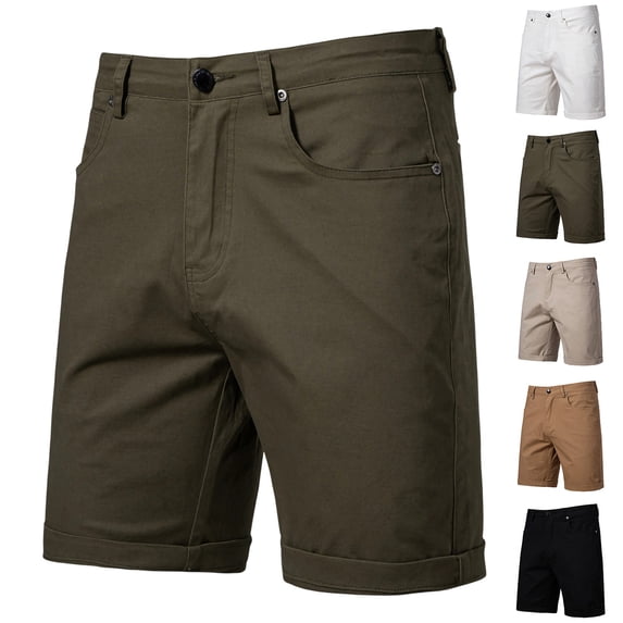 DPTALR Men's Solid Color Pleated Elastic Waist Straight Leg Casual Shorts,Beige,32