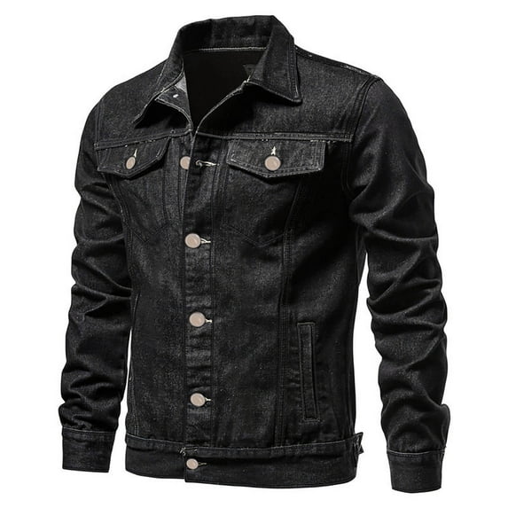 DPTALR George Men's Solid Color Slim Fashionable Casual Work Denim Jacket with Button Pockets,Black,Big and Tall Men M