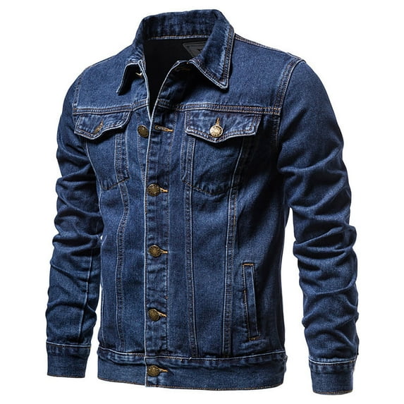 DPTALR George Men's Solid Color Slim Fashionable Casual Work Denim Jacket with Button Pockets,Blue,Big and Tall Men XXL