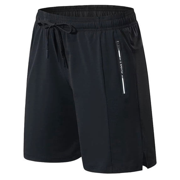 DPTALR Men's Solid Color Sports Shorts Elastic Waist with Drawstring Zipper Pocket Casual Running Fitness Shorts,Black,Big and Tall Men XXL