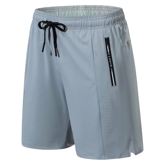 DPTALR Men's Solid Color Sports Shorts Elastic Waist with Drawstring Zipper Pocket Casual Running Fitness Shorts,Gray,Big and Tall Men XXXL