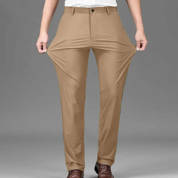 DPTALR George Men's Solid Color Straight Leg Button Closure Casual Suit Pants with Pockets,Khaki Big and Tall Men XXXXXL 42