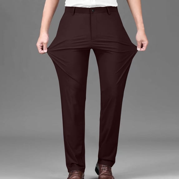 DPTALR Men's Solid Color Straight Leg Button Closure Casual Suit Pants with Pockets, Wine Big and Tall Men S 32