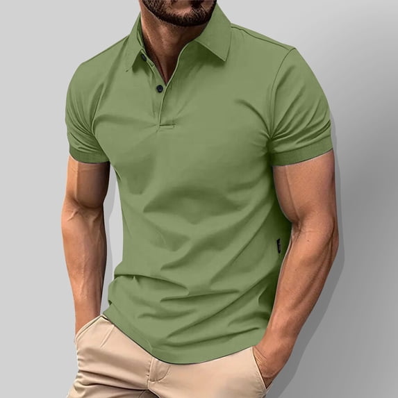DPTALR Men's Solid Color Summer Lapel Button Down Short Sleeve Shirt,Green, XL