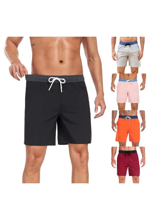 George Men's Solid Color Swim Trunks Elastic Waistband with Drawstring Multi Pocket Beach Shorts,Gray,Big and Tall Men M