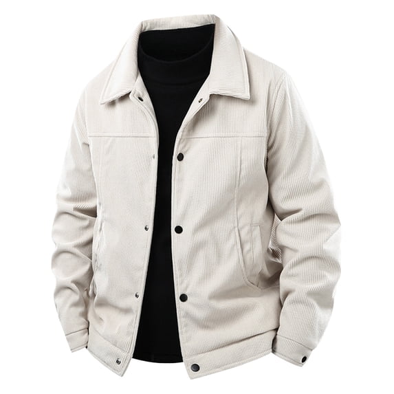 DPTALR Men's Solid Color Thick Corduroy Long Sleeve Lapel Button Cardigan,White,Big and Tall Men XXXXXL