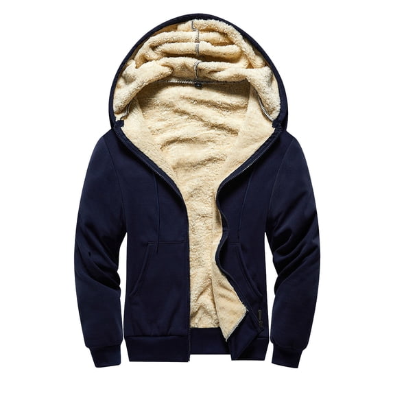 DPTALR Men's Solid Color Thick Long Sleeve Hooded Zipper Cardigan Jacket,Dark Blue,XL