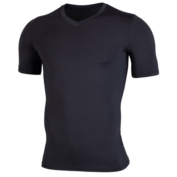 DPTALR Men's Solid Color V-Neck Stretch Quick Dry Sports Short Sleeve T-shirt,Black, S