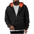 thumbnail image 1 of DPTALR Men's Solid Color Zip-Up Hooded Sweatshirt Jacket with Multiple Pockets,Long Sleeved,Black,Big and Tall Men M, 1 of 8