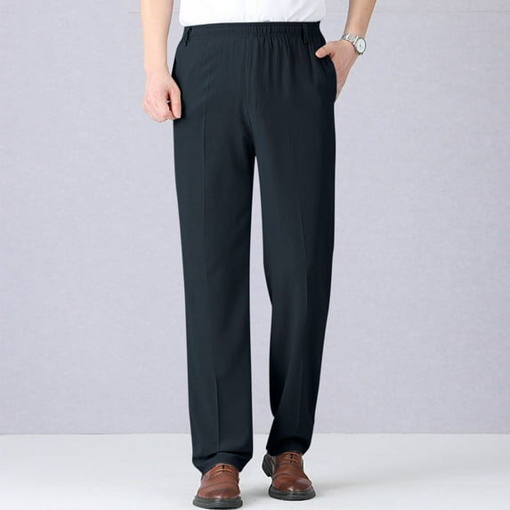 DPTALR George Men's Solid Color Zippered Straight Tube Trousers with Drawstring and Pockets,Navy Big and Tall Men M