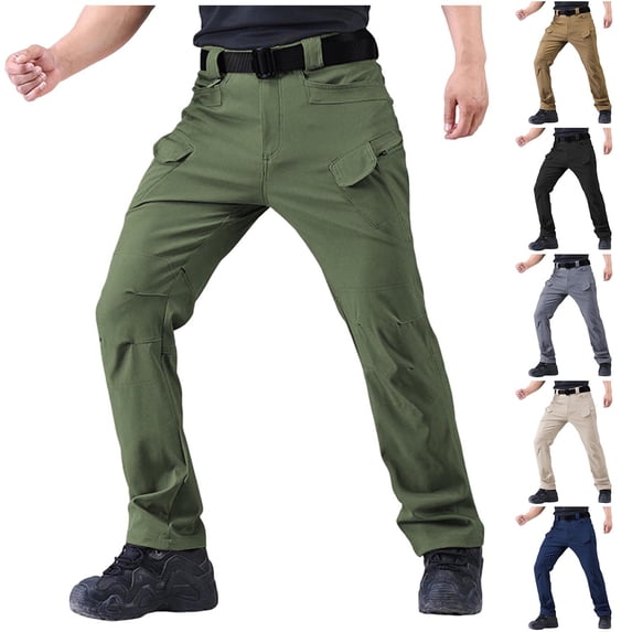 DPTALR Men's Solid Outdoor Cargo Pants Button Zipper Multiple Pockets Casual Trousers,Brown,S
