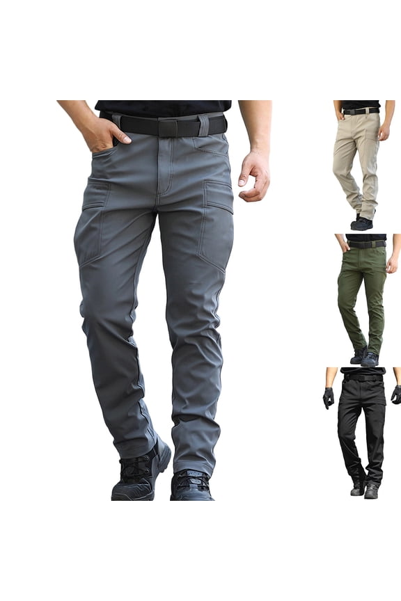 Men's Solid Waterproof Hiking Pants Thermal Multi-Pocket Winter Outdoor Trousers,Black,Big and Tall Men XL