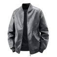 thumbnail image 1 of DPTALR Men's Sports Baseball Jacket Stand-Collar Loose Hooded Long Sleeve Denim Flight Jacket,Gray,Big and Tall Men M, 1 of 8