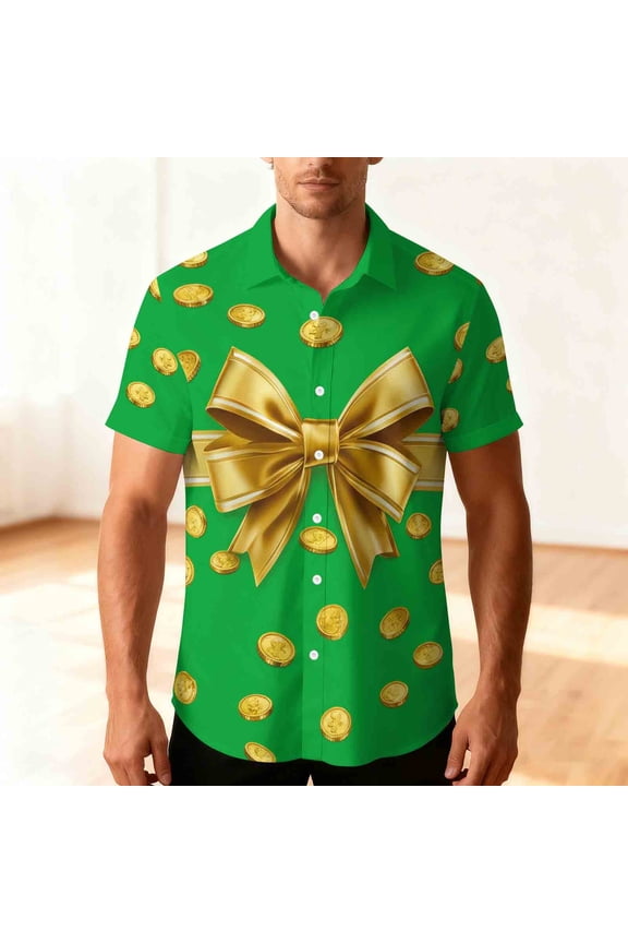 Men's St. Patrick's Day Printed Summer Beach Casual Short Sleeve Button Down Hawaiian Shirt,Green,Big and Tall Men XXXL