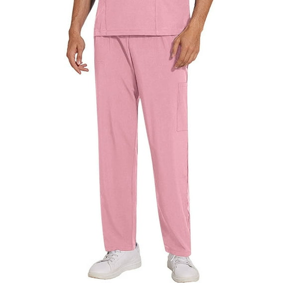 DPTALR George Men's Straight Leg Pants with Zip Fly Front，Multiple Pockets and Elastic Waistband,Pink,Big and Tall Men XL
