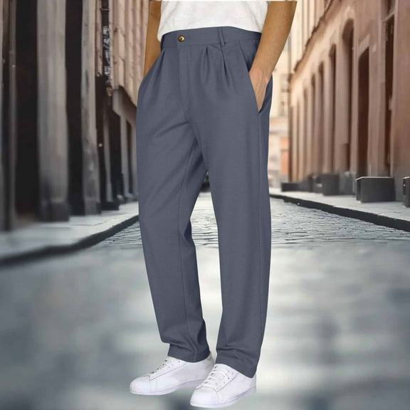 DPTALR George Men's Straight Suit Pants，Lightweight Solid Color Khaki Pants，Office Casual Pants,Gray,Big and Tall Men XXL